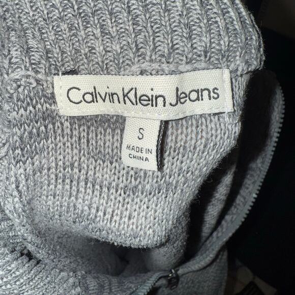 Calvin Klein Jeans Knit Quarter Zip Mock Neck Sweater in Gray Size Small - Picture 3 of 6